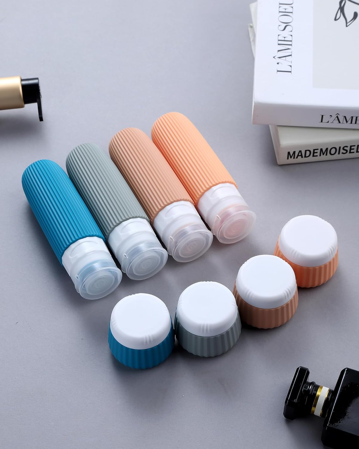 Travel Bottles for Toiletries 8 Pack, Tsa Approved Travel Size Toiletries 3 oz, Travel Containers for Toiletries, with Clear Bag, Leak Proof Silicone Squeezable Travel Essentials Creams Jars