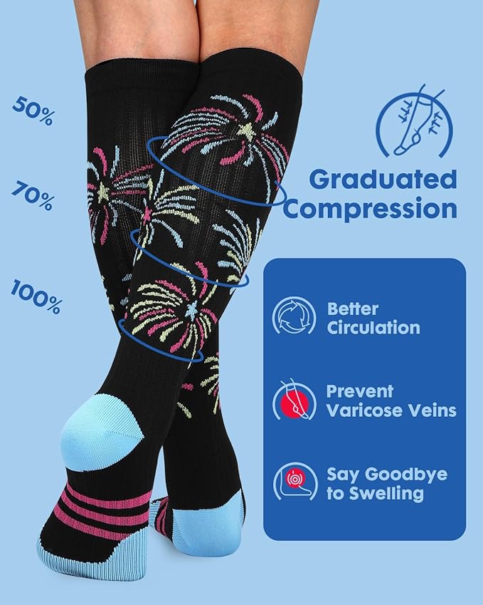 2Packs Compression Socks for Women - 15-20 mmHg Graduated Circulation Support for Nurses, Athletes and Travel
