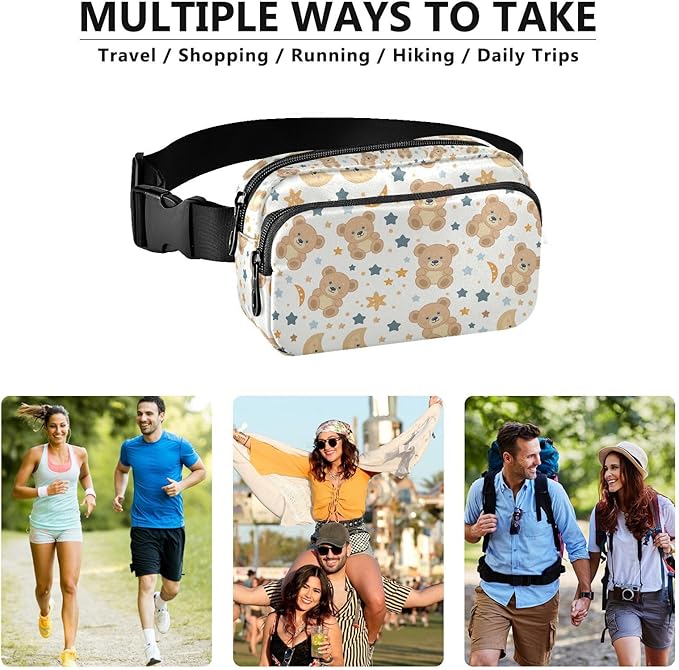 Kawaii Teddy Bear Stars Moon Fanny Pack for Women Men Water Resistant Fashion Waist Packs with Adjustable Strap Belt Bag for Travel Workout Jogging Hiking 21219512