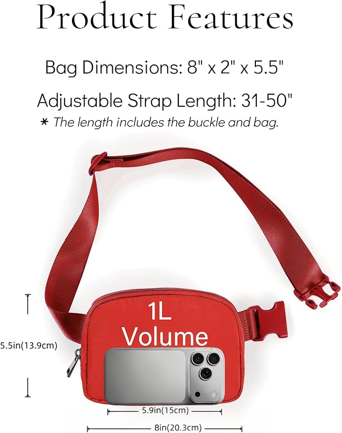 Fanny Pack Cross Body Bag Small Crossbody Bags for Women Men Trendy Nylon Waterproof Mini Purse Travel Running Belt Lulu Dupes Bum Hip Chest Waist Pack Side Bag Must Have Red