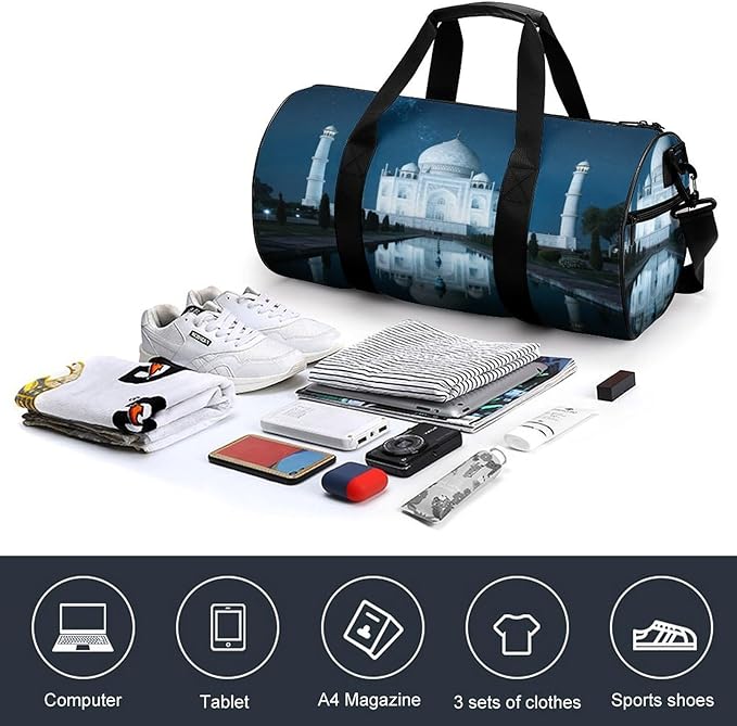 Sports Gym Bag for Women Men Travel Duffel Bag Tote Weekender Bag Taj Mahal Carry on Overnight Bag for Travel Swimming Fitness Workout Sports Duffle Bag