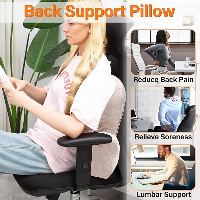 Back Pillow for Chair, Memory Foam Lumbar Pillow for Back Support, Back Rest Cushion for Office, Sofa, Couch Sitting, Recliner, Bed and Lower Back Pain (Pink)
