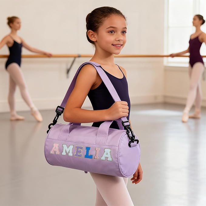Personalized Dance Ballet Bag for Girls Small Travel Duffle Sport Gym Bag for Kids Weekender Overnight Bags Customized Birthday Gifts for Girls Dancer Students Purple
