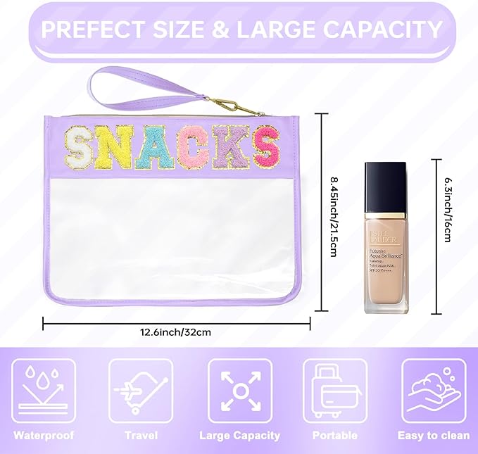 Snack Bags Clear Pouch Travel Makeup Bag Chenille Letter Bags for Zipper Pouch Clear Cosmetic Bag Clearly Tote Bag Makeup Travel Bags for Women