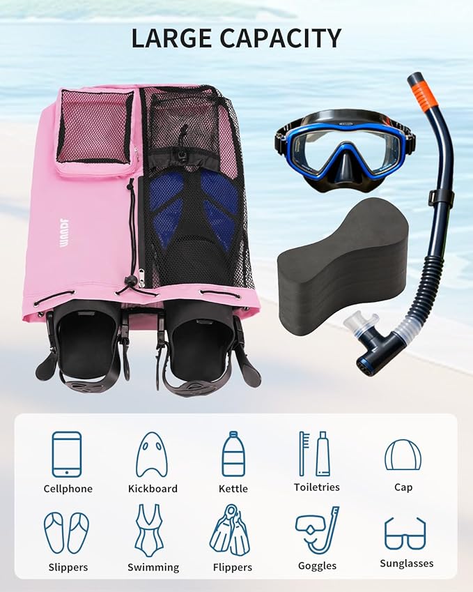 WANDF Swim Bag Mesh Drawstring Backpack with Wet Pocket for Swimming, Gym, and Workout Gear