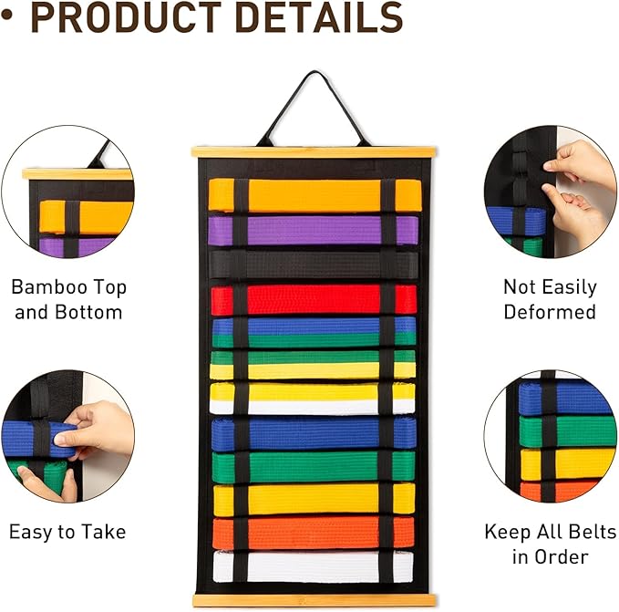12 Belts Karate Belt Display Rack, Felt Taekwondo Belt Display, Martial Art Belt Display Holder for Martial Art Learner