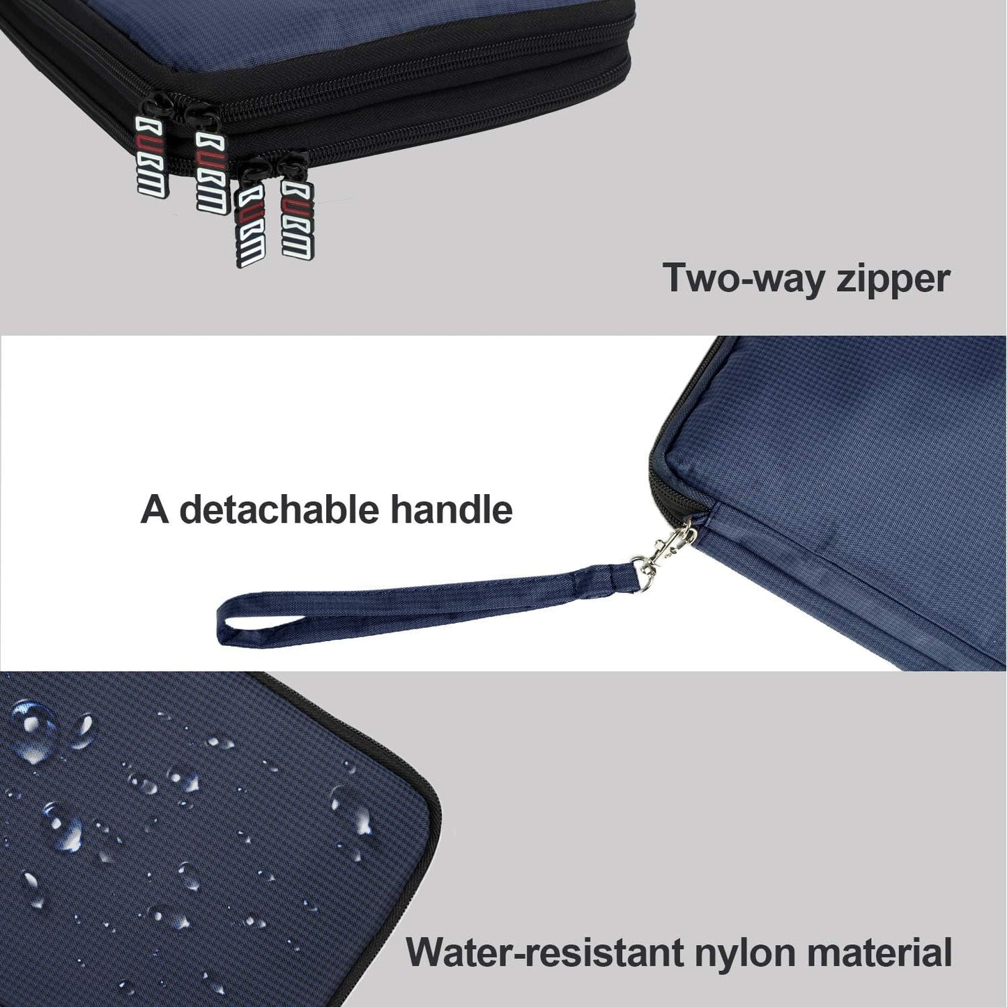 BUBM Double Layer Electronics Organizer, Travel Gadget Bag for Cables, Memory Cards, Flash Hard Drive and More, Fit for iPad or Tablet(up To 9.7")--Large, Dark Blue