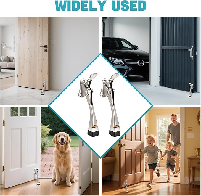 Kickdown Door Stopper 5 Inches - 1 Packs Door Stoppers for Bottom of Door One Touch Adjustable Door Stop，Made of Aluminum Alloy Metal Heavy Duty Door Stops with Rubber Tip Black