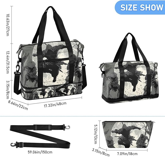 Anime Ninja Print Gym Bag Duffel Bags Weekender Overnight Bag Set with Shoes Compartment for Travel Sports Yoga