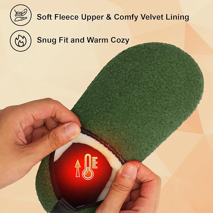 QFH Womens & Mens Cozy House Slippers - Portable Travel Shoes with Flexible Rubber Sole & Soft Velvet Lining