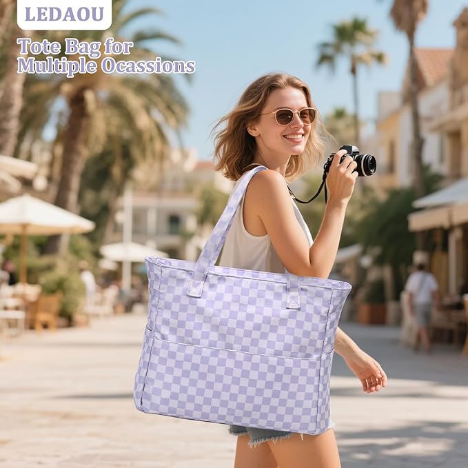 LEDAOU Large Beach Bag Women Waterproof Sandproof Zipper Beach Tote Pool Bag for Swim Gym Grocery Travel with Wet Pocket | Waterproof, Sandproof, Zipper, Pool, Gym, Grocery