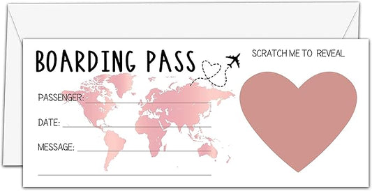AWSICE Scratch Surprise Boarding Pass, 1 Set Make Your Own DIY Travel Ticket, Surprise Reveal Card for Holiday, Christmas, Wedding, Birthday, Anniversary, Party Supply(3.5"x8" Pink)-A003