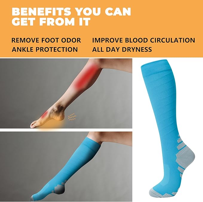 fenglaoda 3 Pairs Compression Socks for Women & Men Knee High Nurse Pregnant Cute Medical Running Travel Athletic