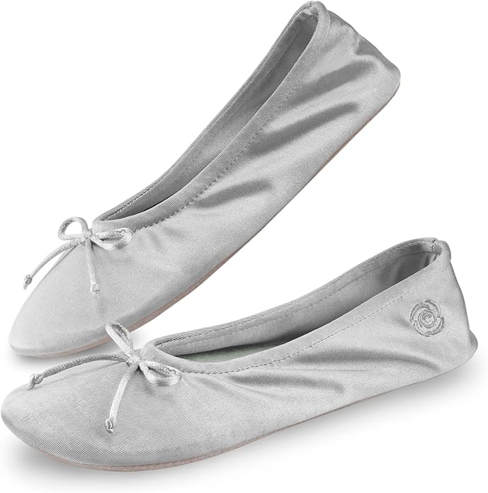 BCTEX COLL Women's Ballerina House Slippers with Bow, Ladies Satin Bedroom Slipper with Suede Sole Indoor