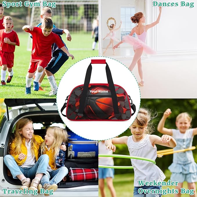 Custom Gym Bag Red Black Soccer Personalized Outdoor Sports, Travel Carry-On Luggage and Dance Practice Designed Specifically for Boys and Girls
