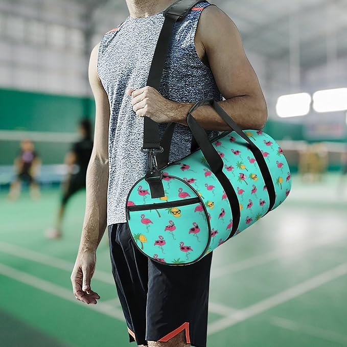 Basketball Football Weekender Bag Dance Sports Gymnastics Bag Lightweight Travel Sports Bags (Pink Flamingos Mint Green)