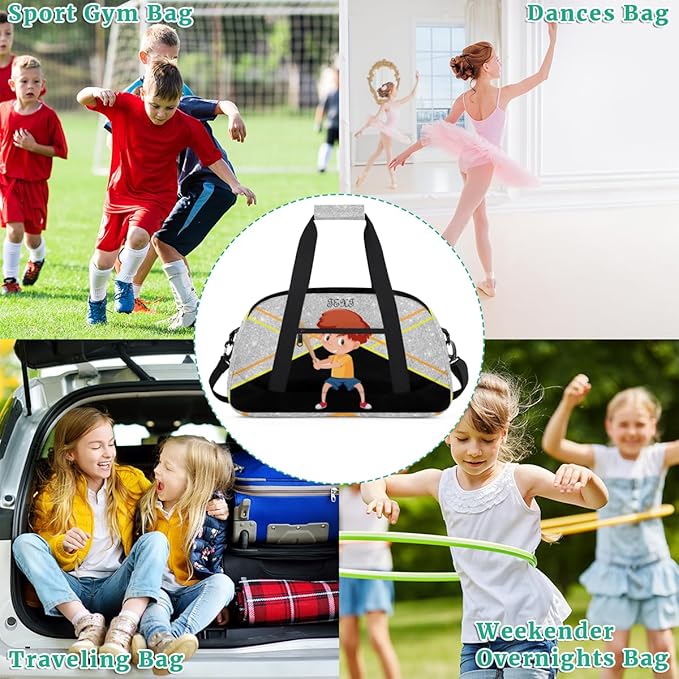 Custom Name Black Baseball Boy Gym Travel Duffle Bag with Front Zipper Pocket Personalizedfor Sports Bag for Overnight, Weekender, Carry On,Workout & Dance, 18.9 * 8.7 * 10.6 in