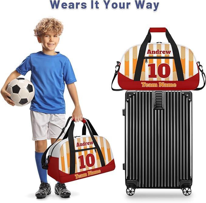 Basketball Soccer Gifts for Boys Girls - Custom Sports Duffle Bag, Personalized Name & Team Bag, Water-Resistant Gym Bag for Basketball, Soccer, Volleyball | Y-Orange Red