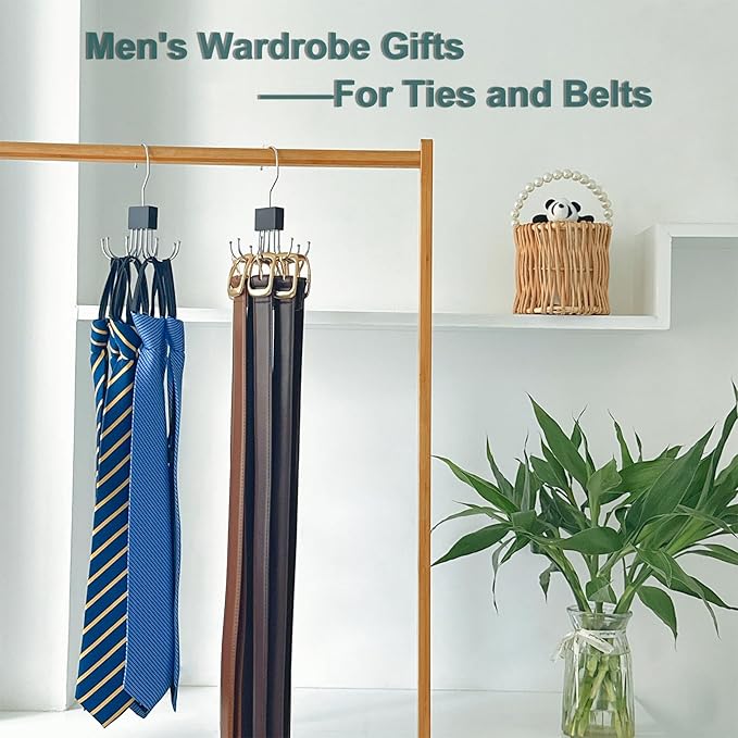 2 Pack Tank Top Hanger,Bra Hanger for Closet Organizer,Wooden Bra Storage Organizer with 8 Rotatable Metal Hooks for Space Saving,Foldable Bras Holder for Belts,Tank Tops,Ties(Black)