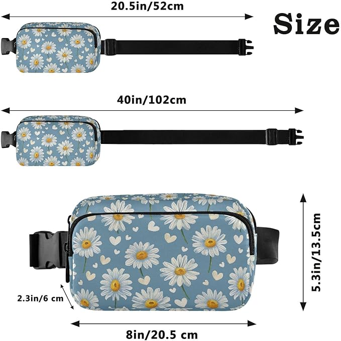 Daisy Hearts Fanny Pack for Women Men Water Resistant Fashion Waist Packs with Adjustable Strap Belt Bag for Travel Workout Jogging Hiking 21218857