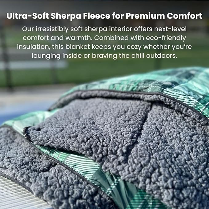 ROAM Weatherproof Sherpa Fleece Blanket - Durable Recycled Ripstop Exterior, Eco Insulation, Compact Travel Design, Machine Washable, All-Season Outdoor & Indoor Blanket, 75" x 52" (Artic Hex)