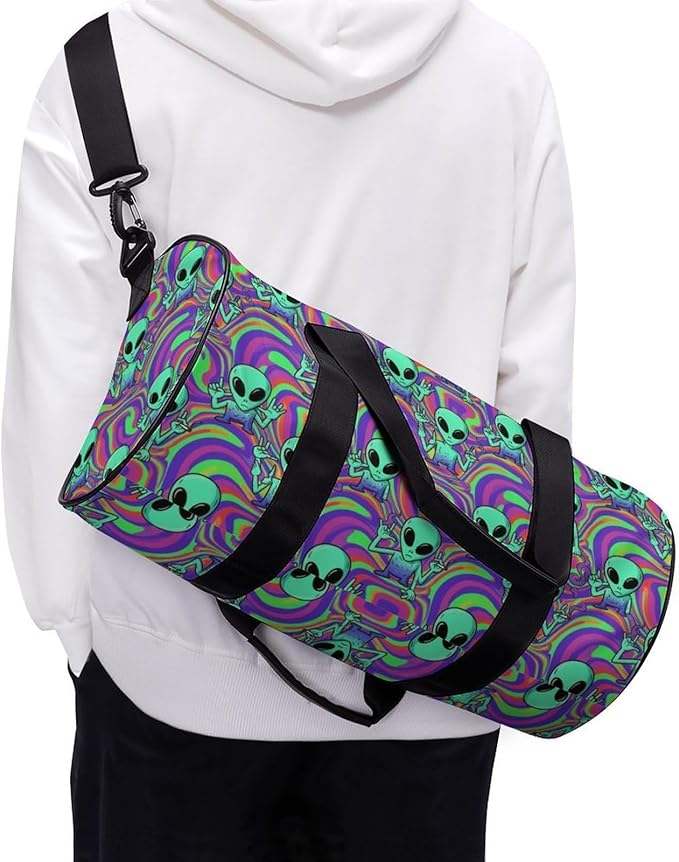 Weekender Carry on Beach Yoga Overnight Luggage Bag Gym Sports Travel Workout Bag Overnight Bags (Cool Alien Tie Dye)