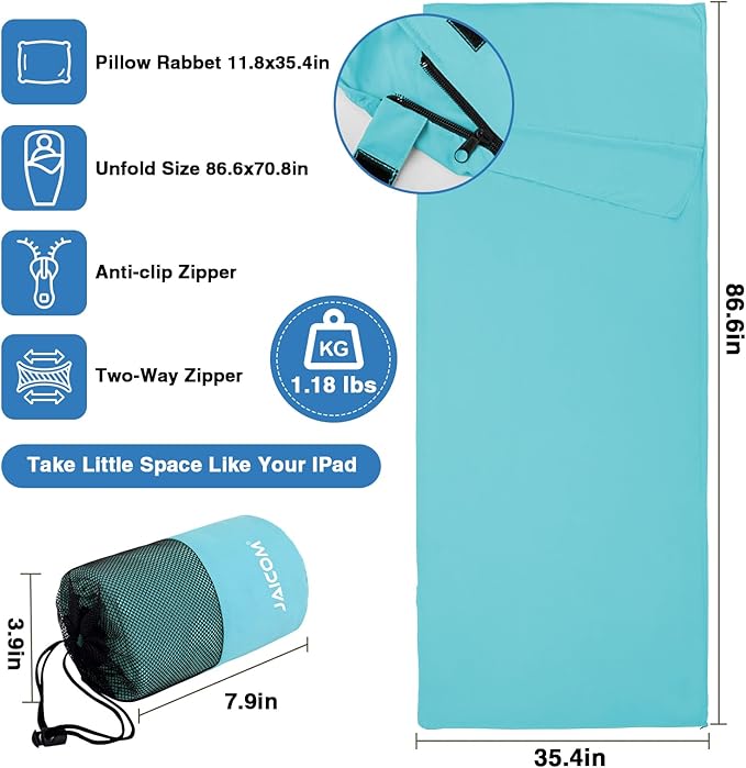Sleeping Bag Liner, Travel Sheets & Adult Sleep Sack, Ultralight and Portable Summer Sleeping Bag - Ideal for Backpacking, Hotels and Hostels, Business Trips, Camping