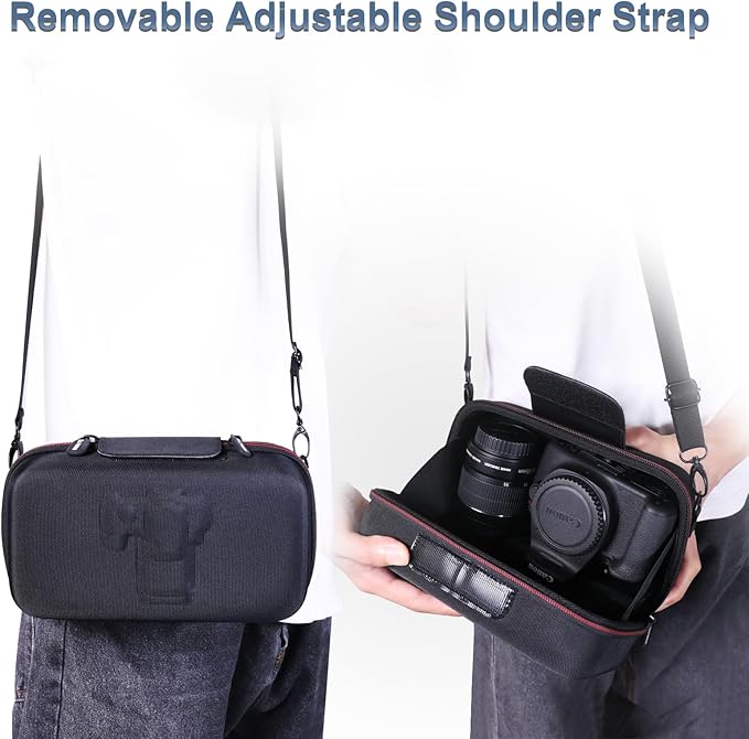 LTGEM Camera Case for Canon EOS Rebel T7 / R50 / R100 / R50 V / T6 / R8 / R10 / RP / SL3 / R5 / T100 DSLR SLR Camera and 18-55mm/18-45mm Lens with Shoulder Strap, Black