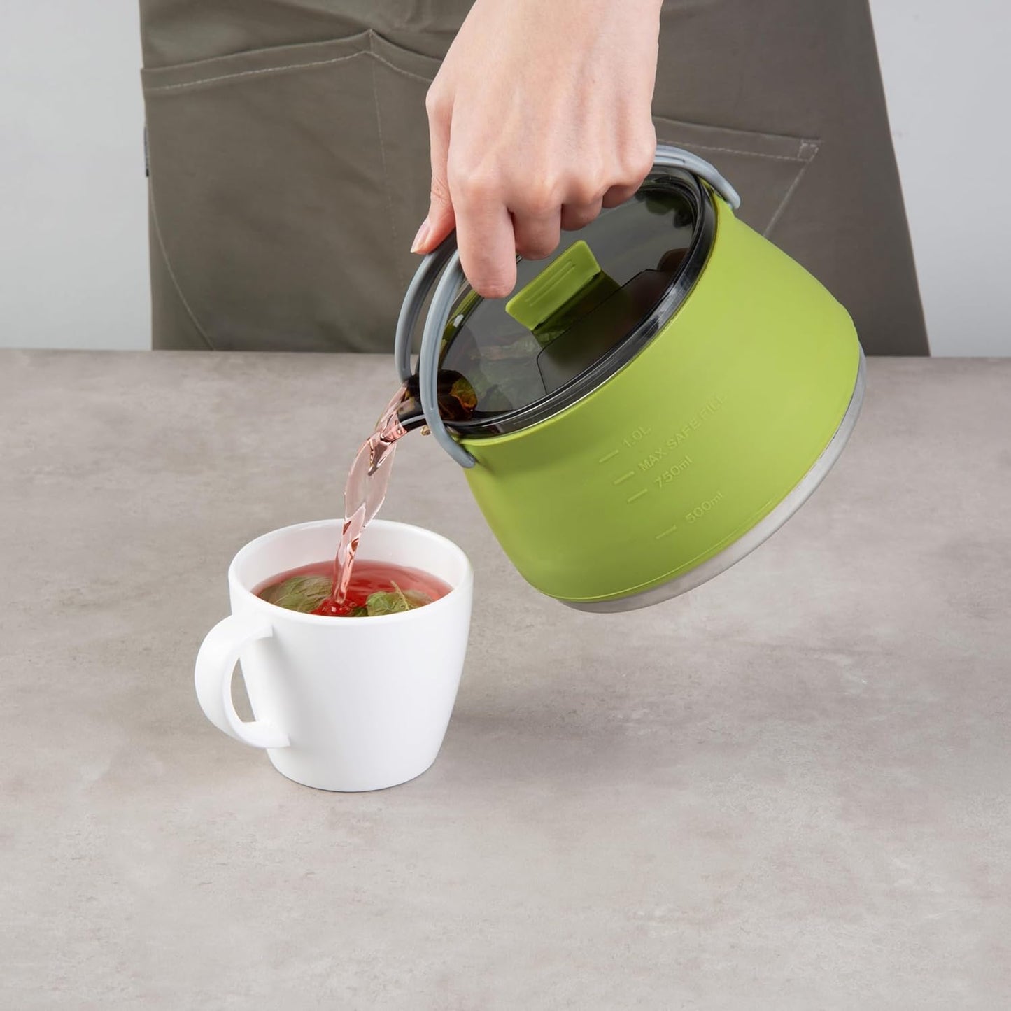 Restaurantware-Hi Tek 1 Liter Collapsible Camping Kettle, 1 Portable Cook Pot - With Perforated Lid, Stainless Steel Bottom, Silicone Camping Coffee Pot, With High Heat Nylon Handles, For Travel