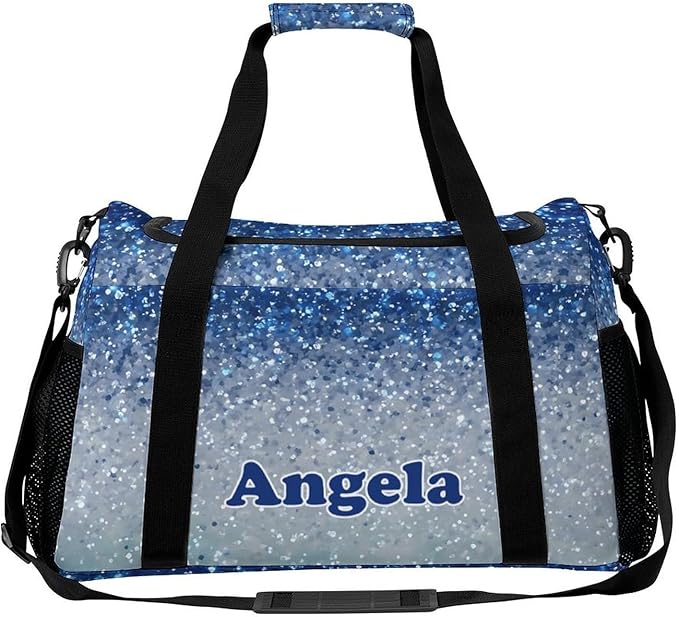 Blue Sparkly Print Custom Sports Bag Names for Adult Personalized Name Duffle Gym Bag Travel Weekender Lightweight Bags