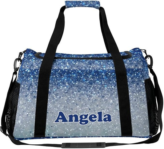 Blue Sparkly Print Custom Sports Bag Names for Adult Personalized Name Duffle Gym Bag Travel Weekender Lightweight Bags