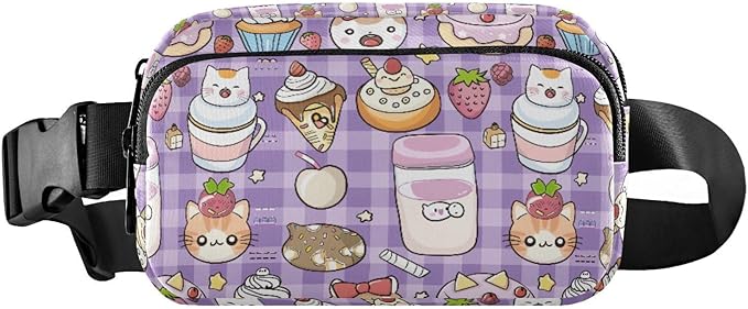 Kawaii Cat Milk Cake Fanny Pack for Women Men Water Resistant Fashion Waist Packs with Adjustable Strap Belt Bag for Travel Workout Jogging Hiking 21219074