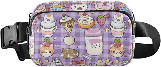 Kawaii Cat Milk Cake Fanny Pack for Women Men Water Resistant Fashion Waist Packs with Adjustable Strap Belt Bag for Travel Workout Jogging Hiking 21219074