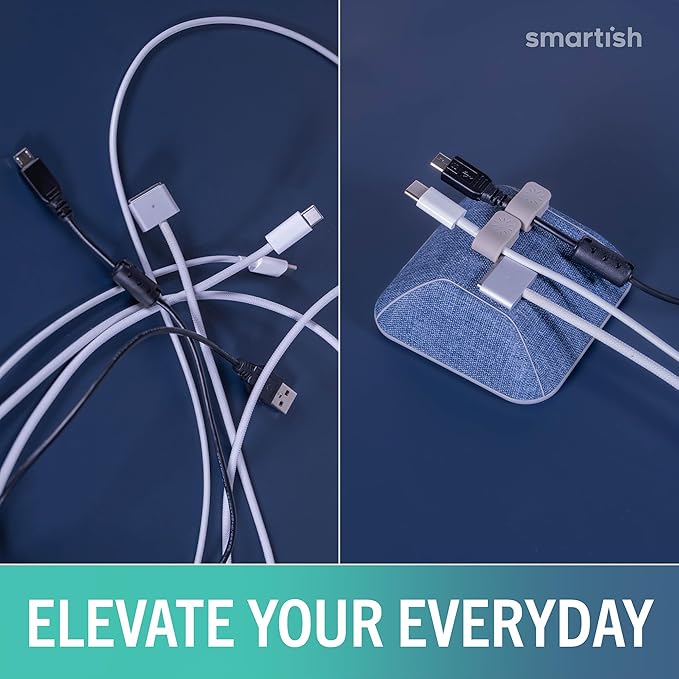 Smartish® Magnetic Cord Holder - Cable Wrangler Organizer with Magnet Clips for Charger Management on Desktop, Nightstand for USB-C + Lightning - Blue Jeanie