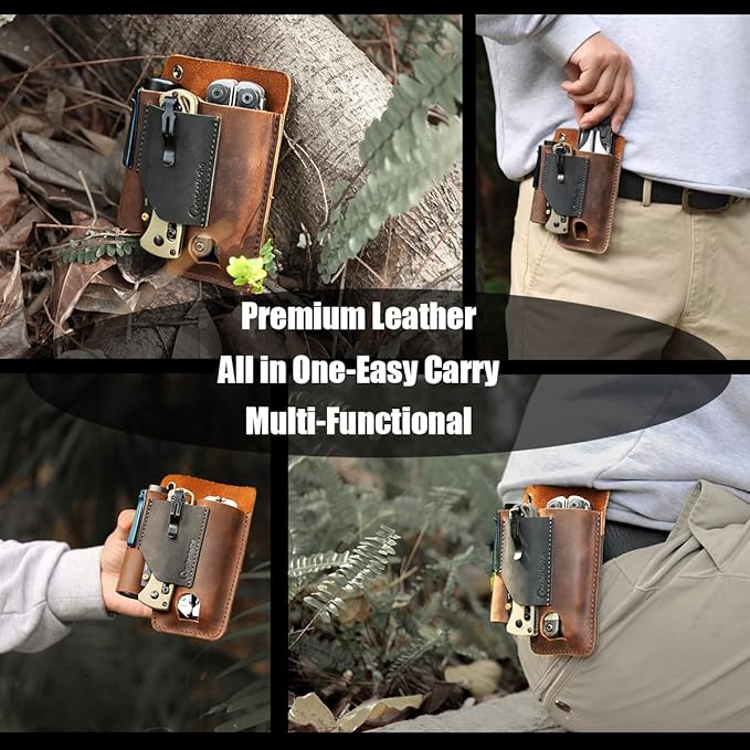 Gentlestache Leather Multitool Sheath - Belt Clip EDC Belt Organizer - Leather Multi Tool Holster for Belt - Multitool Holder