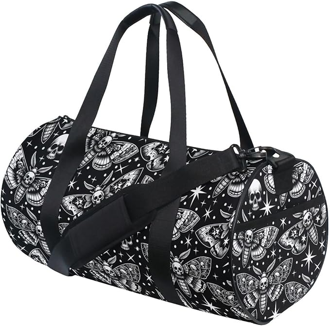 MNSRUU Sports Duffel Bags, Digital Skull Head Moth Athletic Gym Bag Overnight Workout Travel Tote Luggage for Men Women Yoga