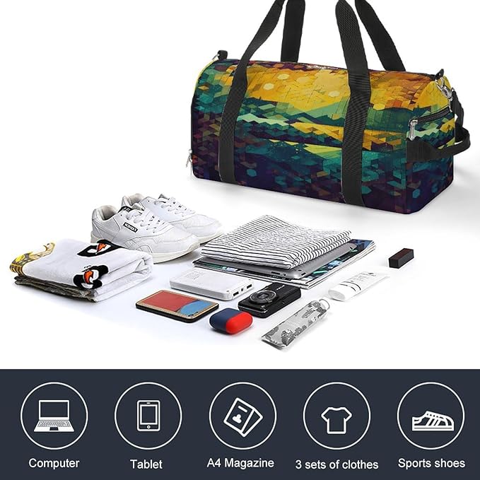 Shiny Hexagon Gym Bag Lightweight ，Travel Duffle Bag with Shoe Compartment，Gym Bag for Women for Overnight, Weekend, Yoga, Gym, Business Trips, Sport And Hospital.