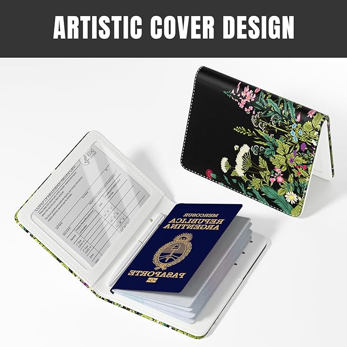 Rimilak Passport Holder, RFID Blocking Passport Cover Wallet Travel Essentials, Leather Travel Air Ticket Documents Organizer Protector for Women and Men, Daisy Flowers
