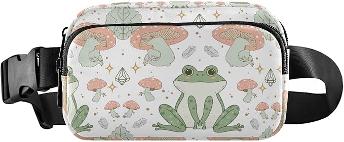 Kawaii Frog Mushrooms Fanny Pack for Women Men Water Resistant Fashion Waist Packs with Adjustable Strap Belt Bag for Travel Workout Jogging Hiking 21219495