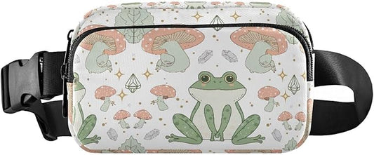 Kawaii Frog Mushrooms Fanny Pack for Women Men Water Resistant Fashion Waist Packs with Adjustable Strap Belt Bag for Travel Workout Jogging Hiking 21219495