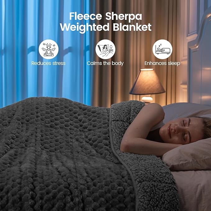 Super Fuzzy Soft Fleece Sherpa Weighted Blanket 15 lbs for Adults, 3D Imitation Turtle Shell Luxury Weighted Throw for Better Sleep, Dual Sided Cozy Heavy Blankets for Couch Bed, Grey, 60" x 80"