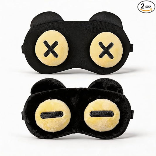 2 PCS Cute Eye Mask for Sleeping, Soft Light Weight Eye Cover with Adjustable Strap,Funny Sleep Mask for Kids Women Men Travel Nap Blindfold Game (X Eyes and Closed Eyes