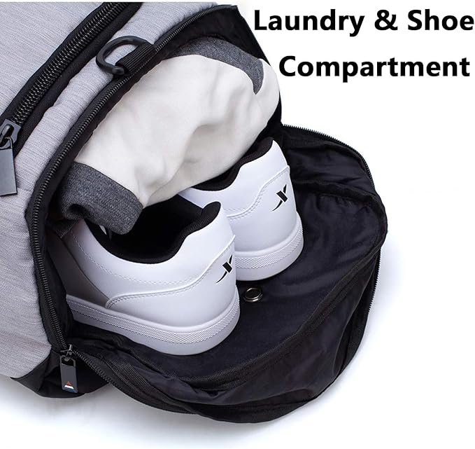 Gym Duffle Bag Backpack Waterproof Sports Duffel Bags Travel Weekender Bag for Men Women Overnight Bag with Shoes Compartment Grey