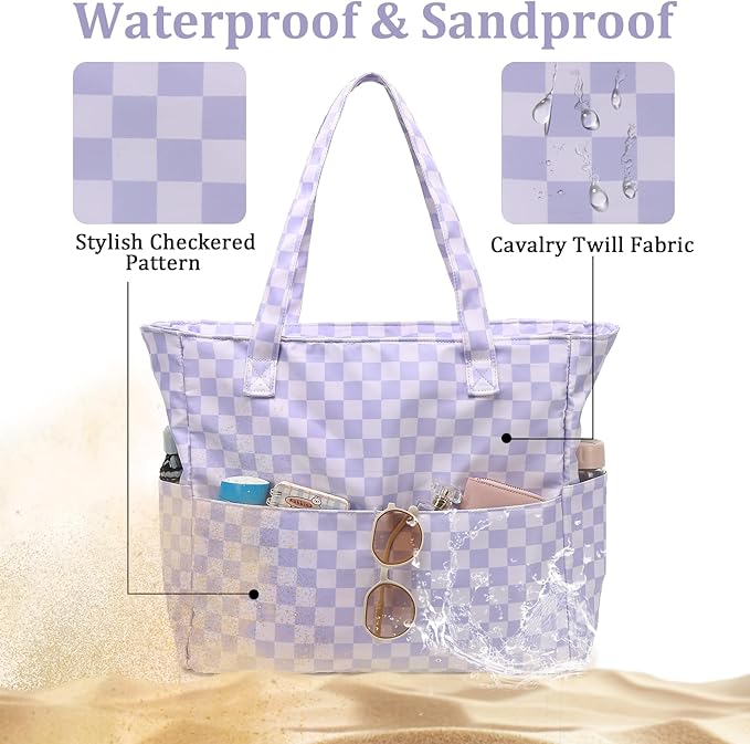 LEDAOU Large Beach Bag Women Waterproof Sandproof Zipper Beach Tote Pool Bag for Swim Gym Grocery Travel with Wet Pocket | Waterproof, Sandproof, Zipper, Pool, Gym, Grocery