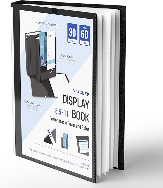 30-Pocket Portfolio Binder Display 60 Pages, 8.5x11 Binder with Plastic Sleeves, Art Portfolio Folder with Clear Sheet Protectors, Presentation Book for Artwork, Document Organizer