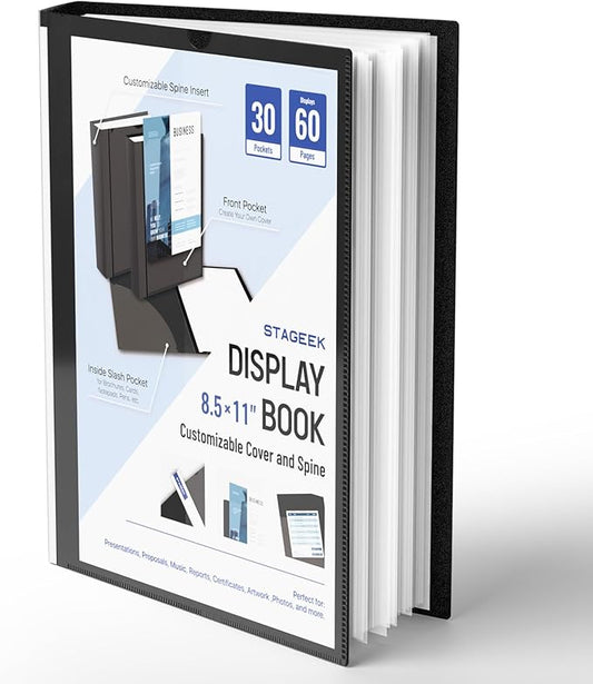 30-Pocket Portfolio Binder Display 60 Pages, 8.5x11 Binder with Plastic Sleeves, Art Portfolio Folder with Clear Sheet Protectors, Presentation Book for Artwork, Document Organizer