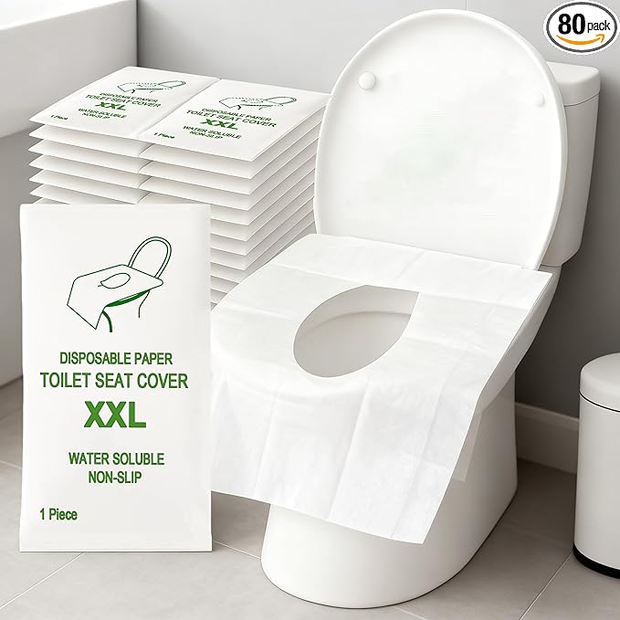 80 Pack Individually Wrapped XXL Toilet Seat Covers Disposable Flushable for Travel, Large Waterproof Potty Covers for Kids and Adults,Toddler Potty Training for Public Restroom Airplane Trip Hospital