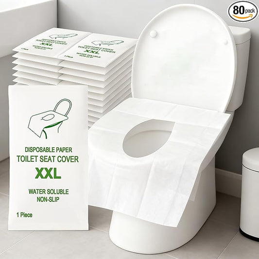 80 Pack Individually Wrapped XXL Toilet Seat Covers Disposable Flushable for Travel, Large Waterproof Potty Covers for Kids and Adults,Toddler Potty Training for Public Restroom Airplane Trip Hospital