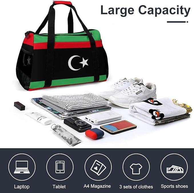 Flag of Libya Duffle Bag Gym Bag for Workout Travel Tote with Detachable Straps