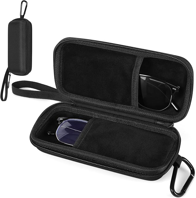 Double Eyeglasses Case Hard Shell Dual Glasses Case,Portable Travel Sunglasses Organizer with Zipper Closure for Women Men